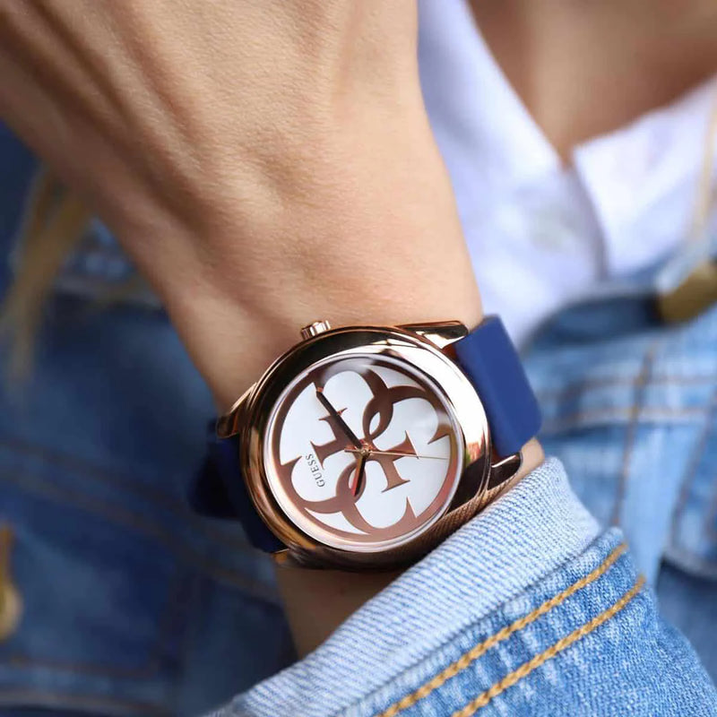 Guess Women's Rose Gold & Blue Silicone Watch, White Dial | W0911l6 by i-watch