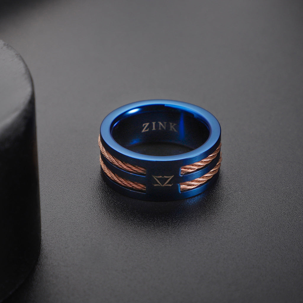 Zink Men's Blue & Rose Gold Stainless Steel Ring | Zjrg040blr
