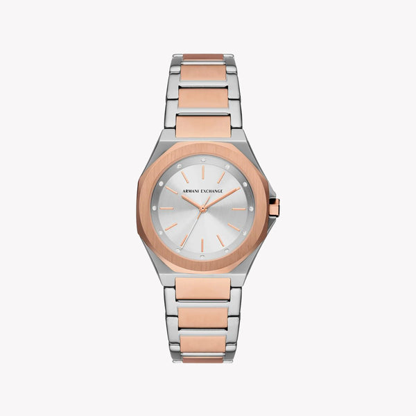 Armani Exchange Women's Silver-Rose Gold Watch, Silver Dial | Ax4607