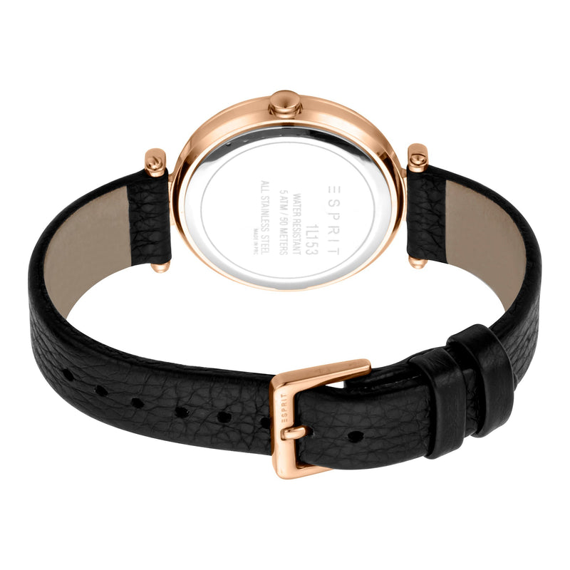 Esprit Women's Watch With Rose Gold Stainless Steel Case And Black Leather Band by i-watch