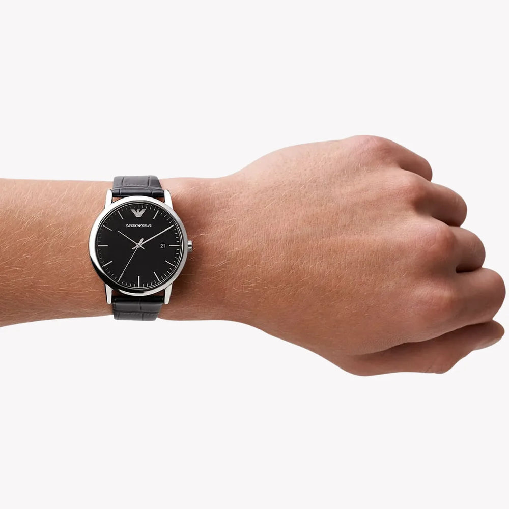 Emporio Armani Men's Silver Watch, Black Leather Band | Ar2500 by i-watch