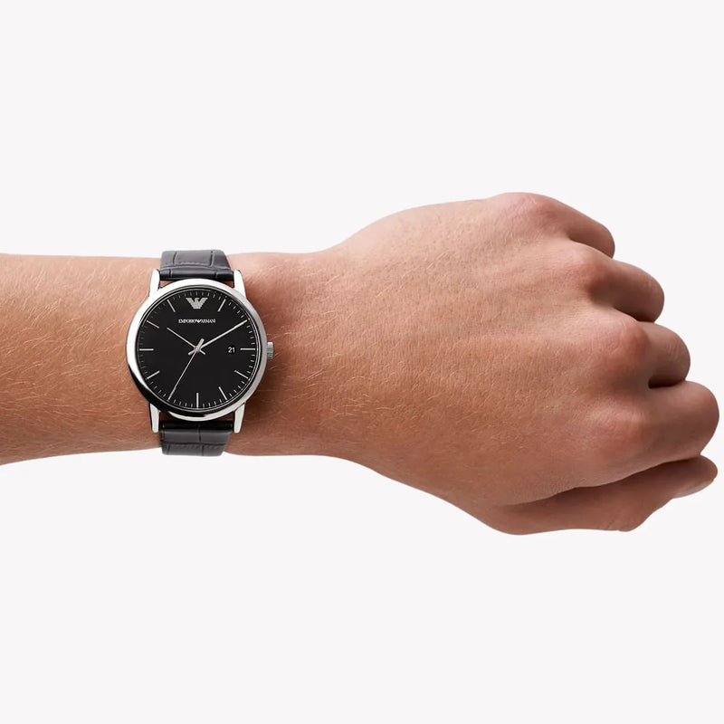 Emporio Armani Men's Silver Watch, Black Leather Band | Ar2500 by i-watch