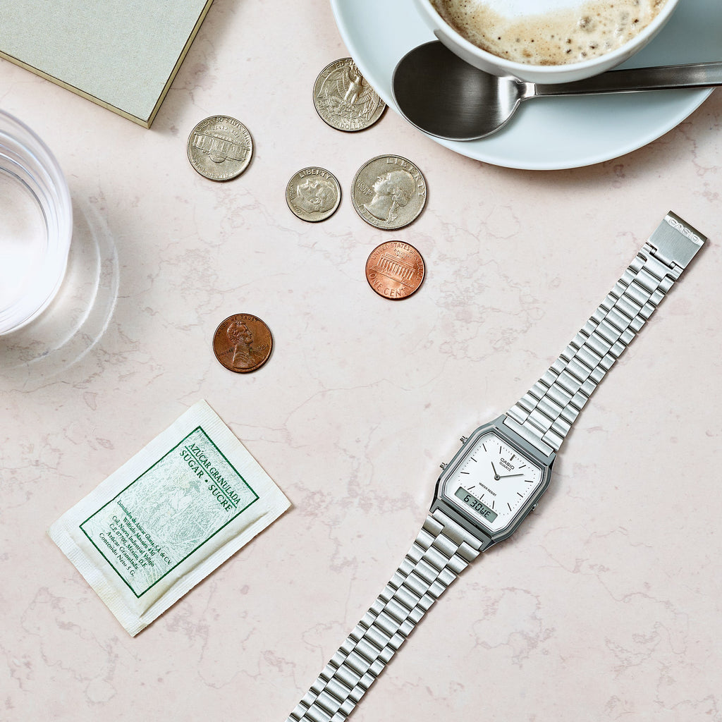 CASIO AQ-230A-7DMQ EXPLORER - SPORTY STYLE & FUNCTIONALITY UNISEX WATCH with chrome resin case and white dial-i-Watch-2