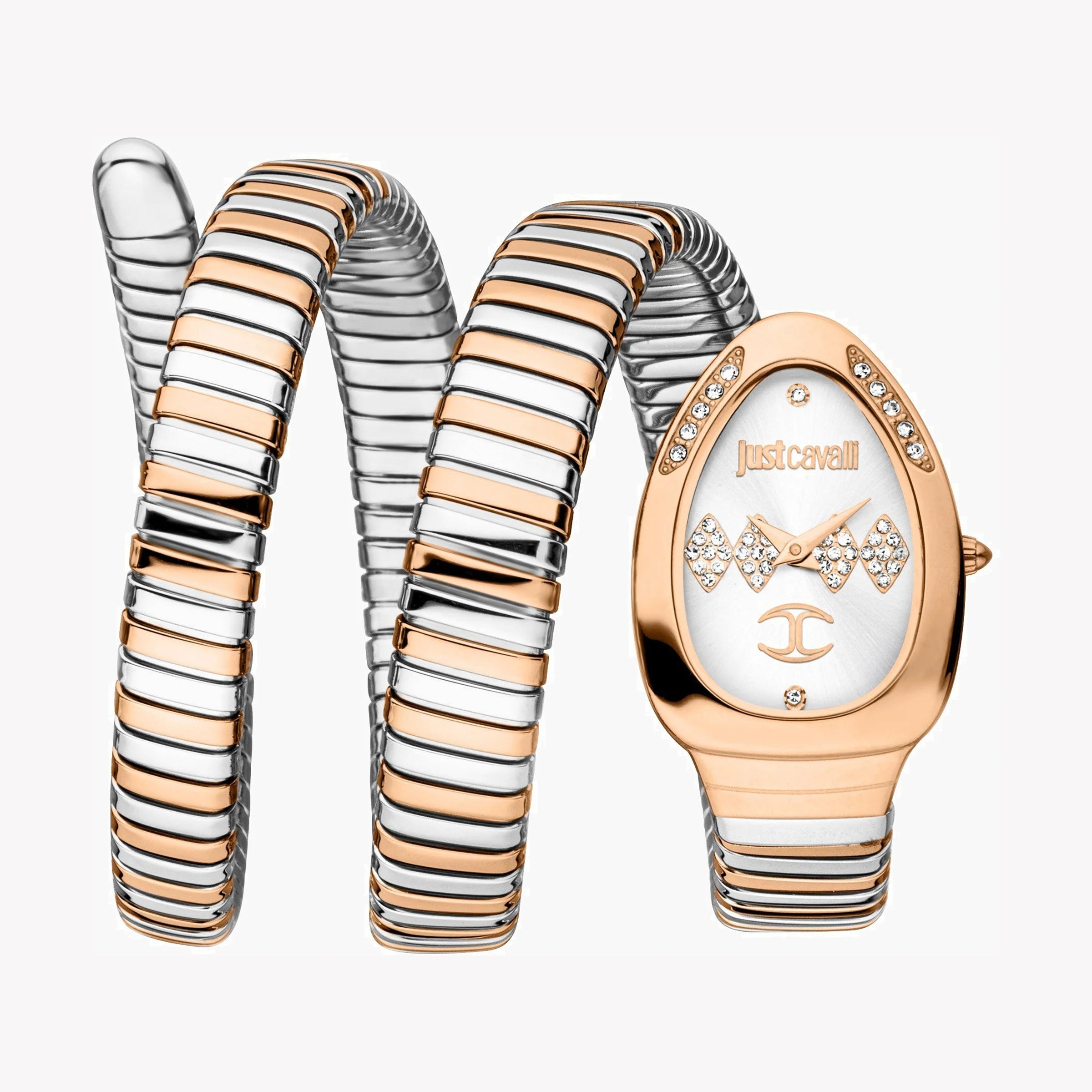 JUST CAVALLI Women's Watch with Rose Gold Stainless Steel Case and Silver & Rose Gold Stainless Steel Band