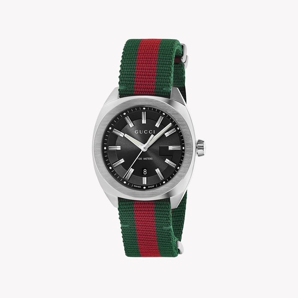 Gucci Men's Silver Watch, Black Dial | Ya142305 by i-watch