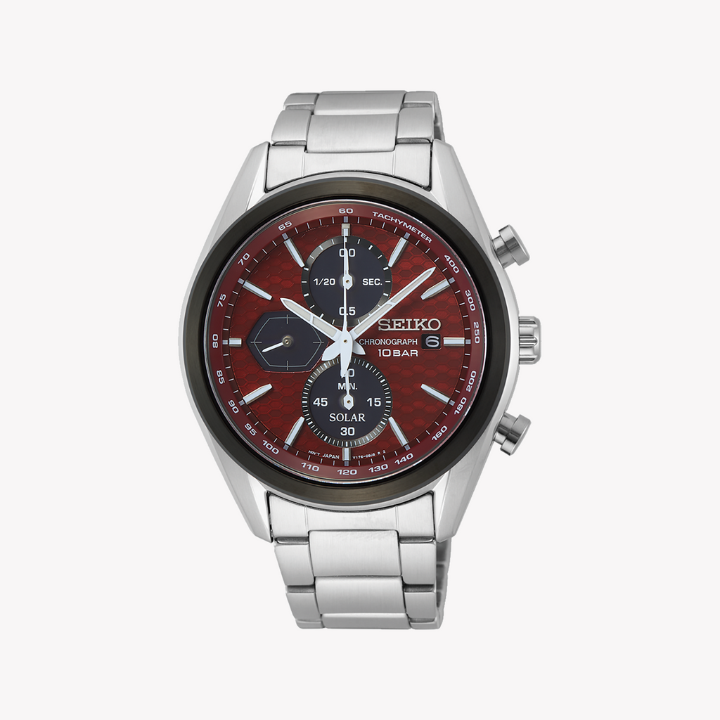 Seiko SSC771P1 Men's Solar Watch with Red Dial and Steel Design-i-Watch