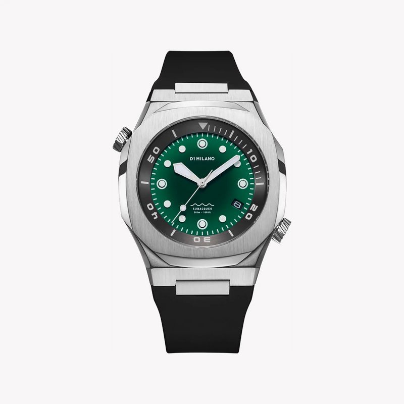 D1 MILANO Men's Silver Stainless Steel, Black Silicone | D1-DVRJ03 by i-watch