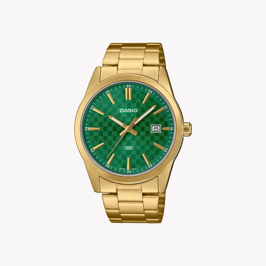 CASIO MTP-VD03G-3A BOLD GREEN DIAL - LUXURIOUS GOLD-PLATED MEN'S WATCH