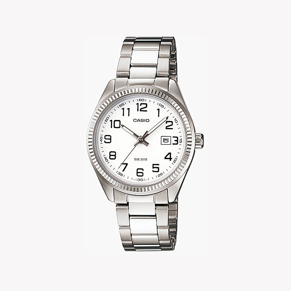 Casio Ltp-1302d-7bvdf - Sporty Elegance Women's Timepiece In Silver & White by i-watch