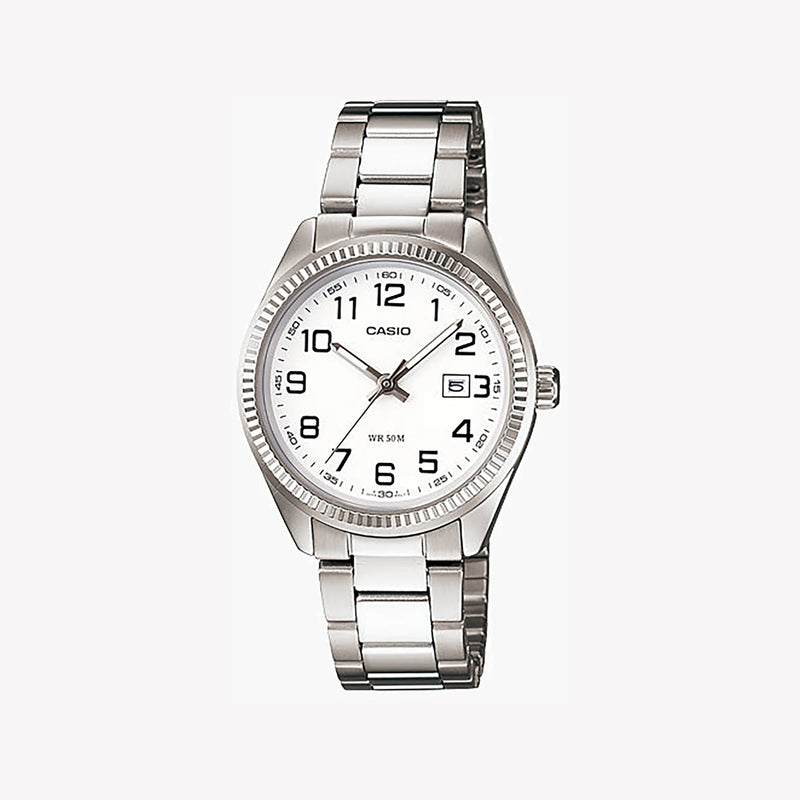 Casio Ltp-1302d-7bvdf - Sporty Elegance Women's Timepiece In Silver & White by i-watch