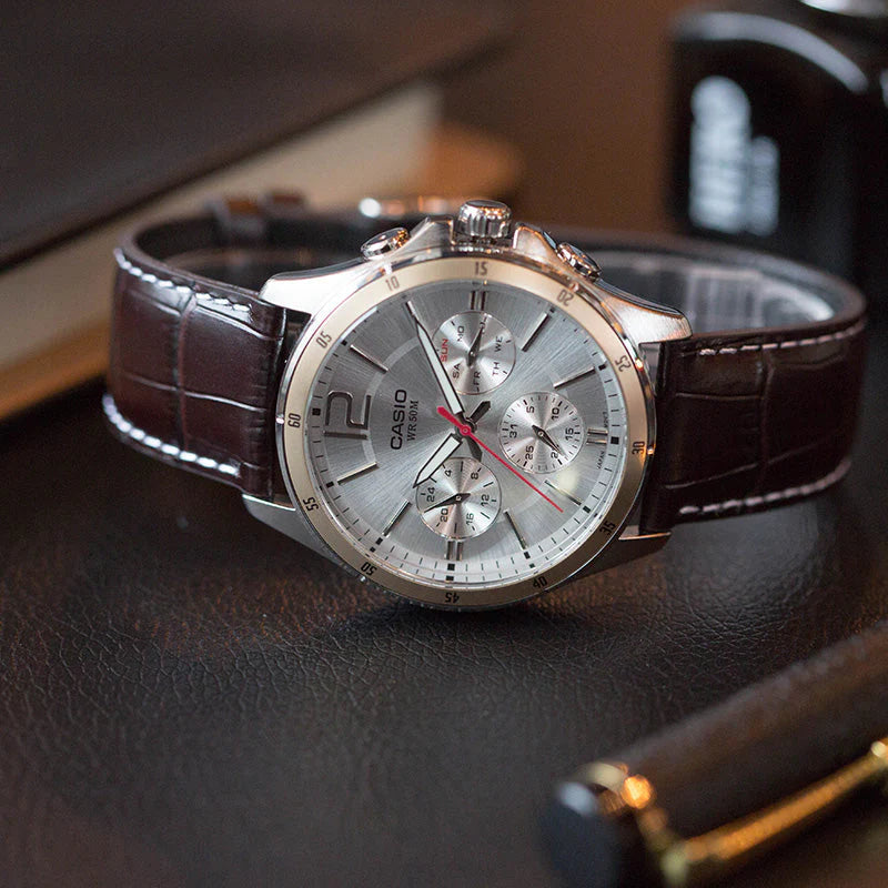 Timeless Elegance Men's Stainless Steel, Leather Strap | Mtp-1374l-7avdf