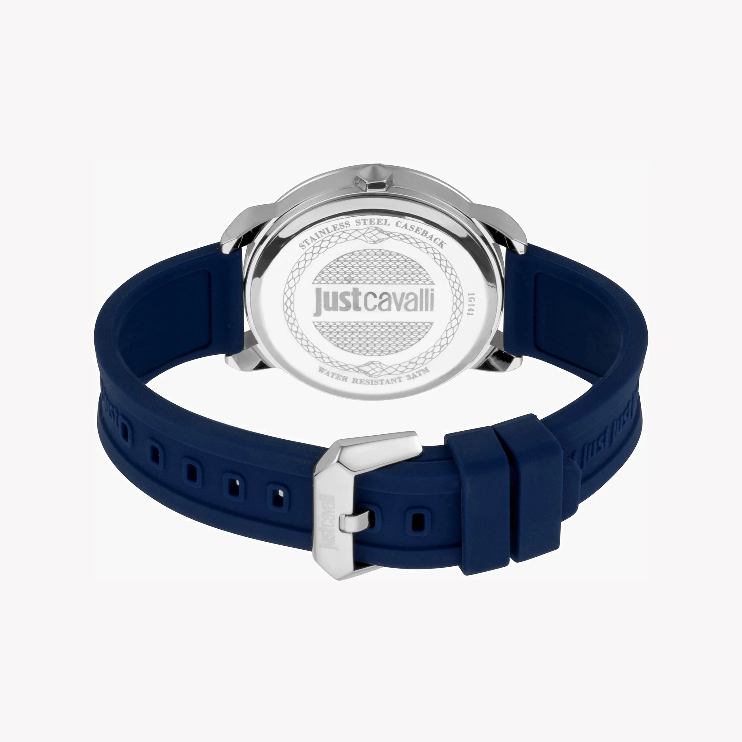 JUST CAVALLI JC1G141P0025 ELEGANT BLUE SILICONE MEN'S WATCH - TIMELESS SILVER DIAL-i-Watch-3