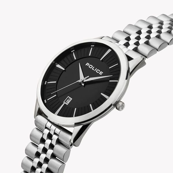 Police Men's Silver Stainless Steel Watch, Black Dial | P15305js02m by i-watch