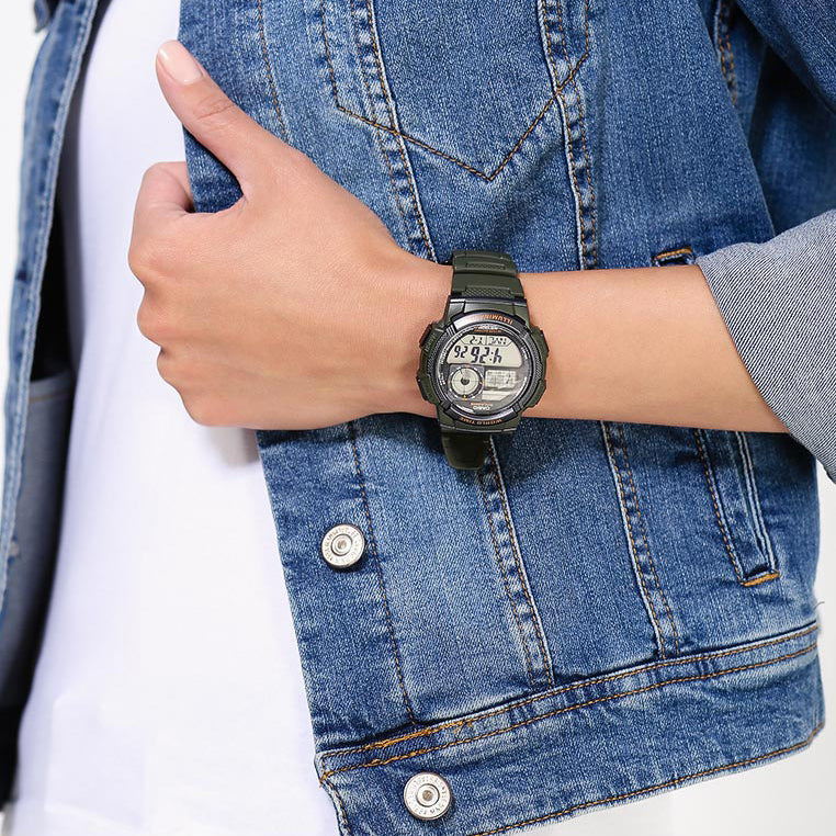 Casio Men's Green Resin Watch, Digital Display | Ae-1000w-3avdf