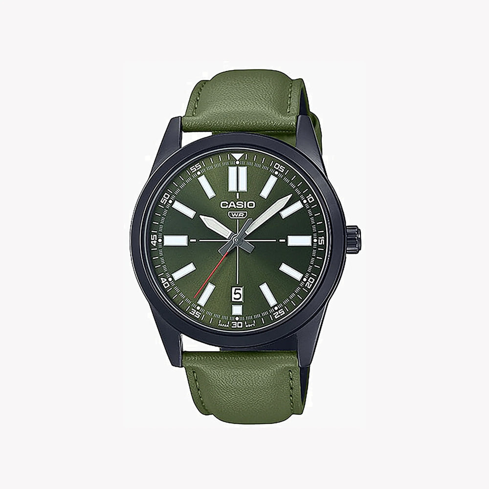Casio Men's Green Dial Watch, Black Stainless Steel | Mtp-Vd02bl-3eudf by i-watch