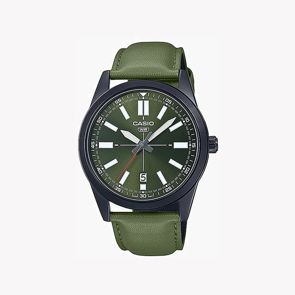Casio Men's Green Dial Watch, Black Stainless Steel | Mtp-Vd02bl-3eudf by i-watch