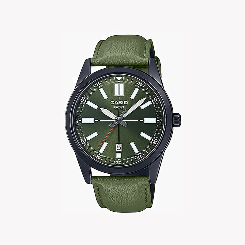 Casio Men's Green Dial Watch, Black Stainless Steel | Mtp-Vd02bl-3eudf by i-watch
