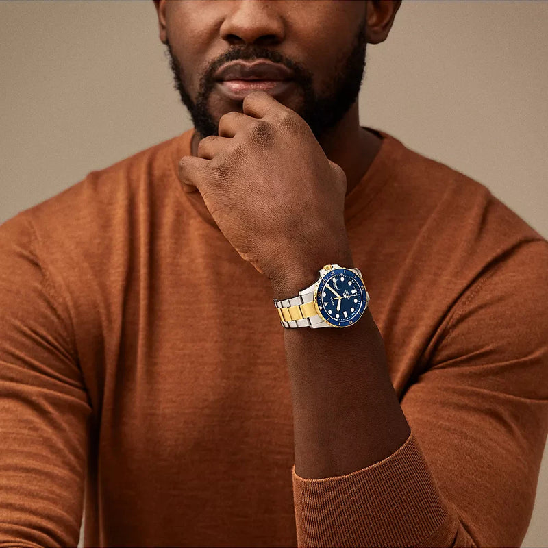 Fossil Men's Stainless Steel Blue Dive Watch, Silver/Gold | Fs6034 by i-watch