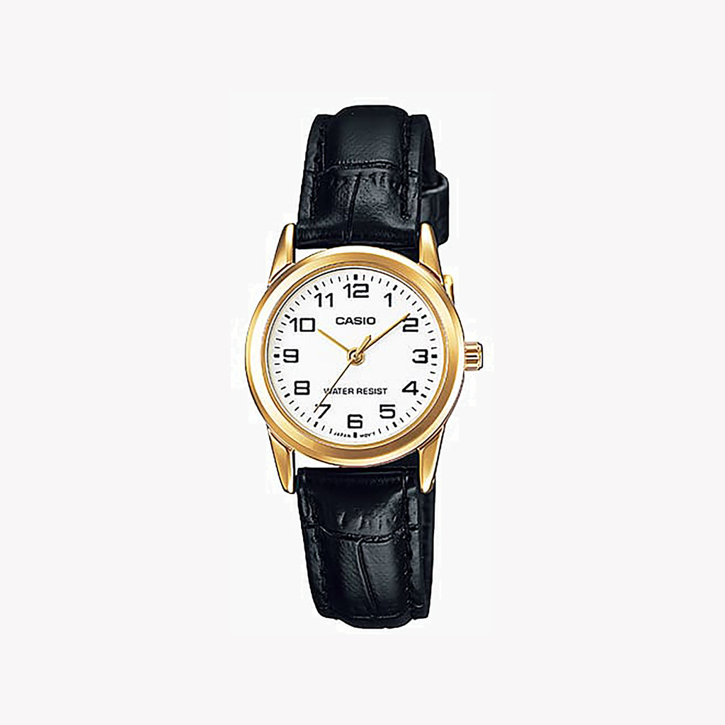 CASIO Women's Watch with Gold Stainless Steel Case and Black Leather Band