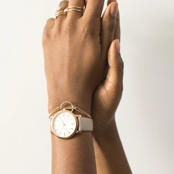 Timex Women's Gray Leather Watch, Silver Dial | Tw2r96200