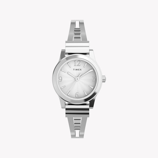 Timex Silver-tone Case and Semi Bangle with Silver Dial TW2W18400 Women's Watch