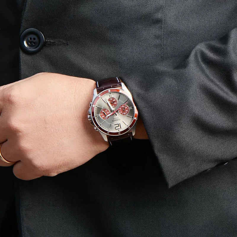 Timeless Elegance Men's Silver Watch, Leather Strap | Mtp-1374l-7a1vdf by i-watch