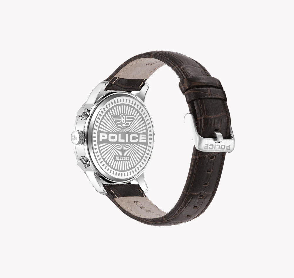 Police Men's Silver Stainless Steel, Brown Leather | Pewjk2228201 by i-watch
