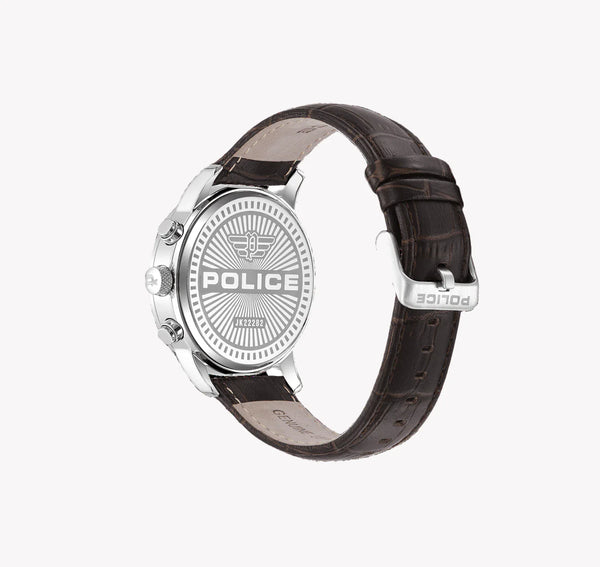 Police Men's Silver Stainless Steel, Brown Leather | Pewjk2228201 by i-watch