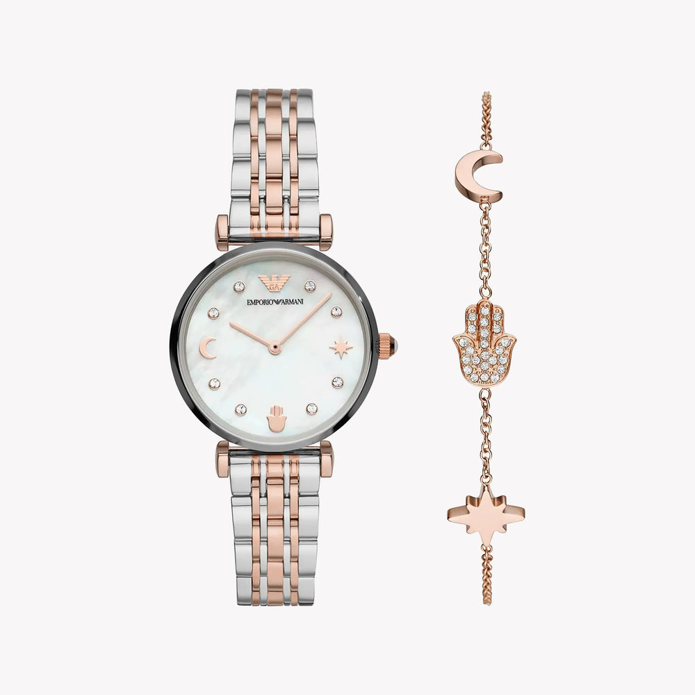 Emporio Armani Women's Silver & Rose Gold Watch, White Dial | Ar80037 by i-watch