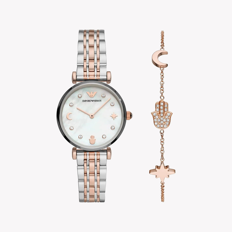 Emporio Armani Women's Silver & Rose Gold Watch, White Dial | Ar80037 by i-watch