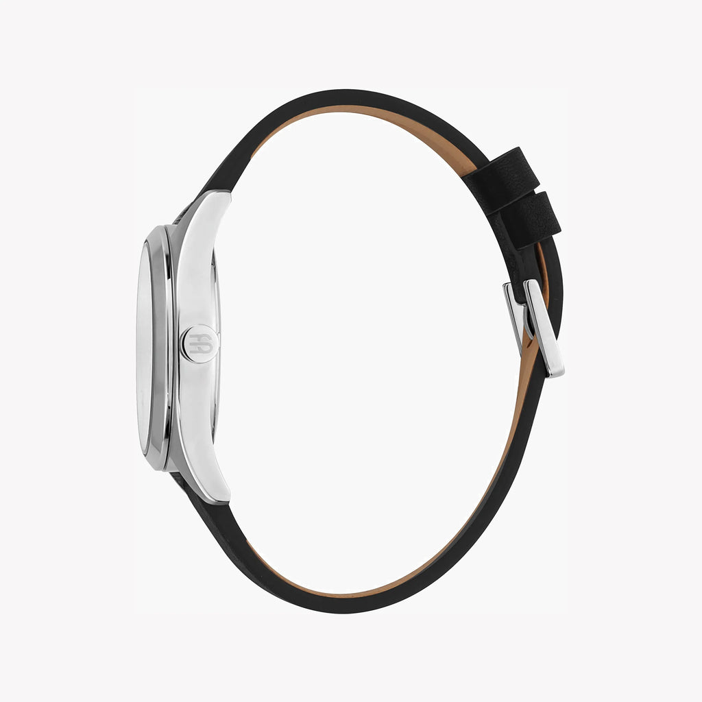 ESPRIT MEN'S STYLISH TIMEPIECE - BLACK LEATHER BAND & SILVER DIAL ELEGANCE-i-Watch-2