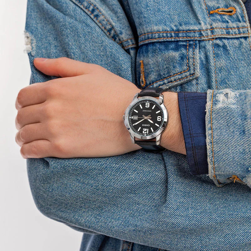 Timeless Elegance Men's Silver Watch, Black Leather | Mtp-V004l-1budf by i-watch