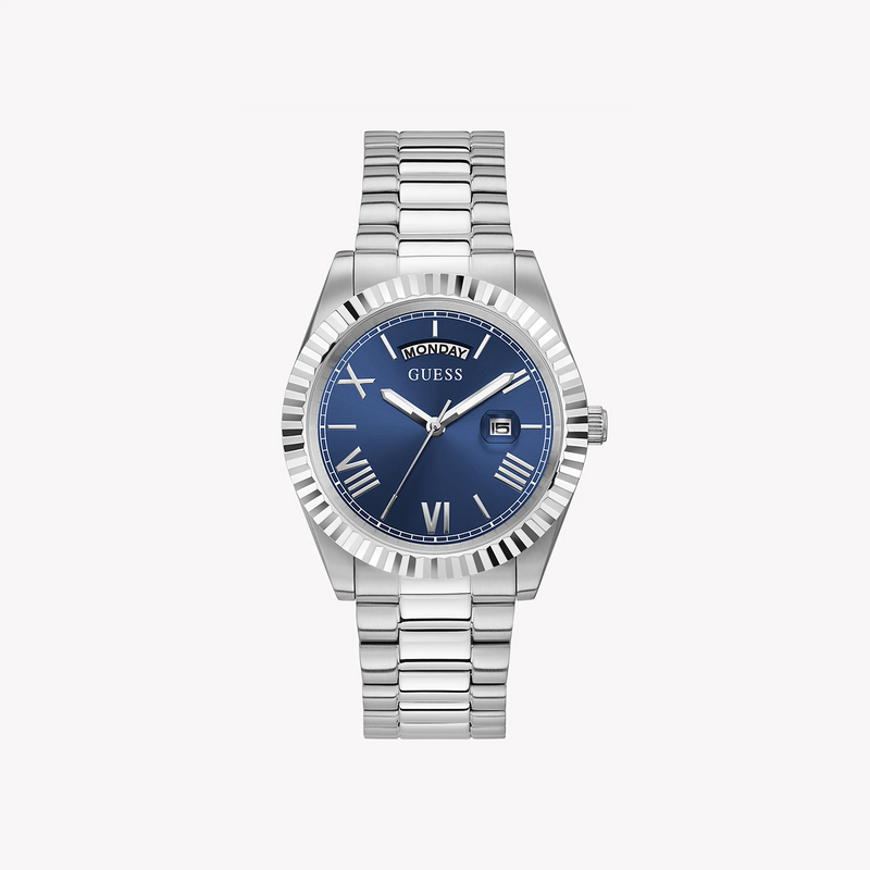 Guess Men's Silver Stainless Steel Watch, Blue Dial | Gw0265g7 by i-watch