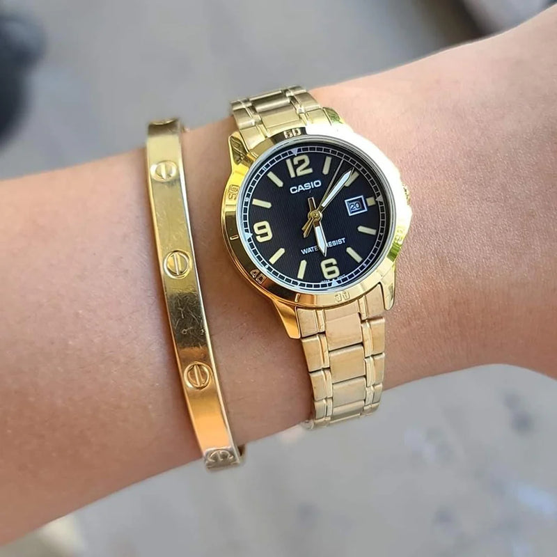 Casio Women's Gold Watch, Black Dial | Ltp-V004g-1b by i-watch