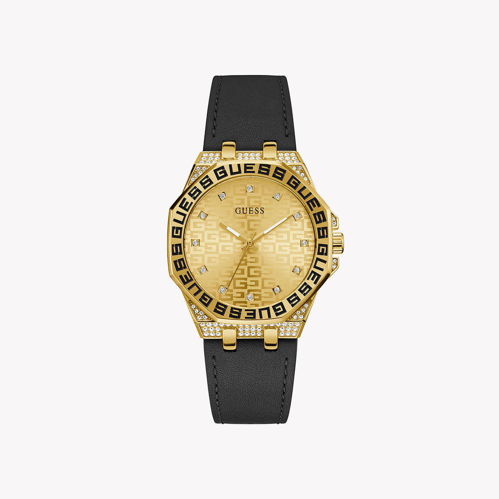 GUESS GW0547L3 - TIMELESS ELEGANCE WITH A MODERN EDGE Women's Watch in Gold and Black Leather