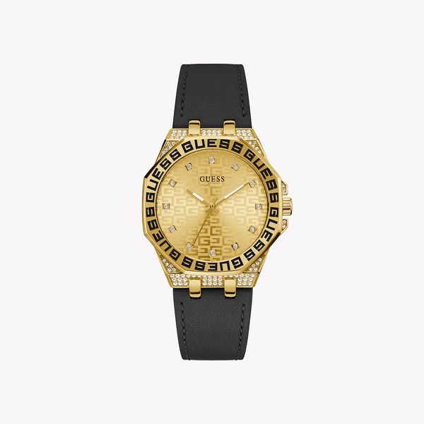GUESS GW0547L3 - TIMELESS ELEGANCE WITH A MODERN EDGE Women's Watch in Gold and Black Leather