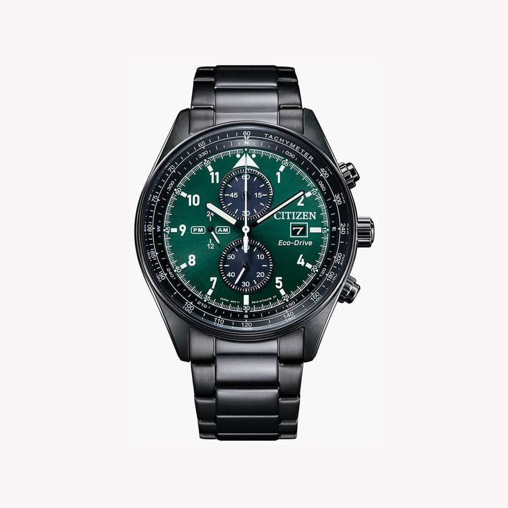 Citizen Men's Black Stainless Steel Watch, Green Dial | Ca0775-87x