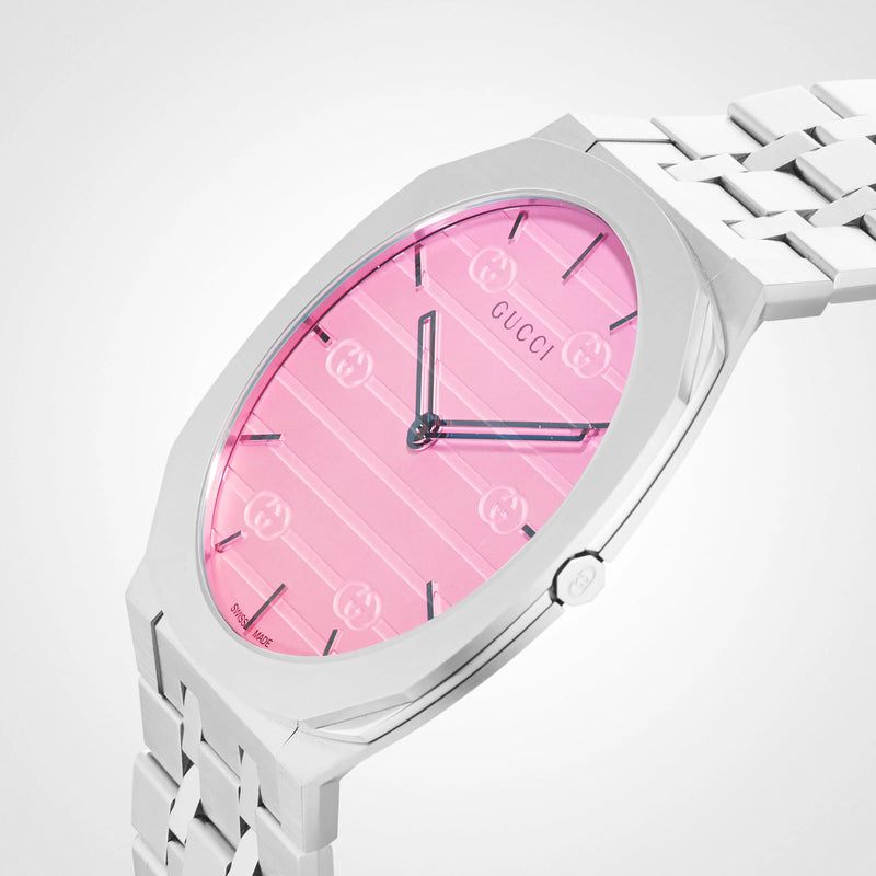 Gucci Women's Silver Stainless Steel, Pink Dial | Ya163410 by i-watch