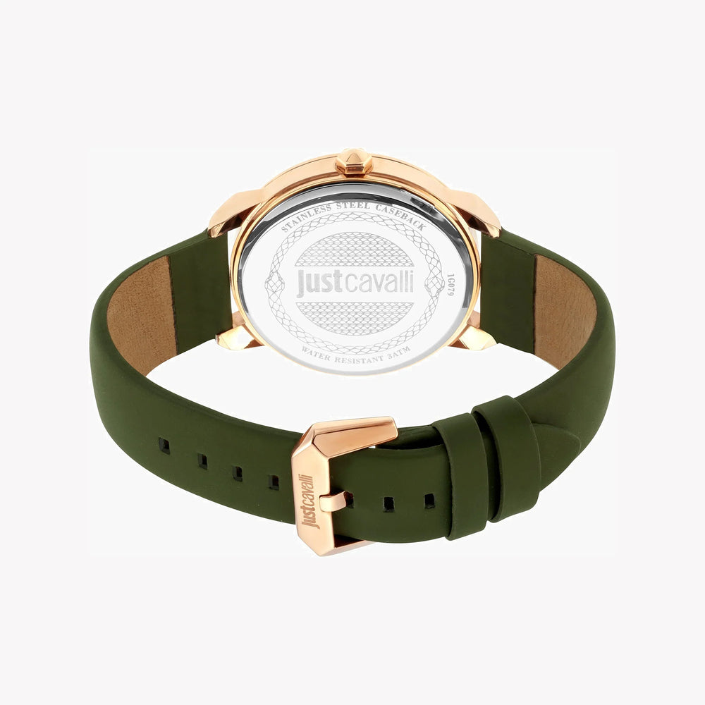 Just Cavalli Men's Green Leather Watch, Rose Gold Case | Jc1g079l0025 by i-watch