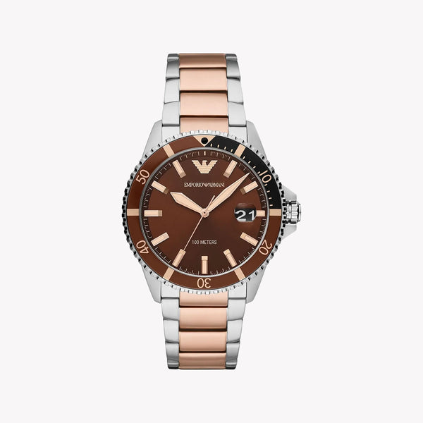 Emporio Armani Men's Silver/Rose Gold Watch, Brown Dial | Ar11340 by i-watch