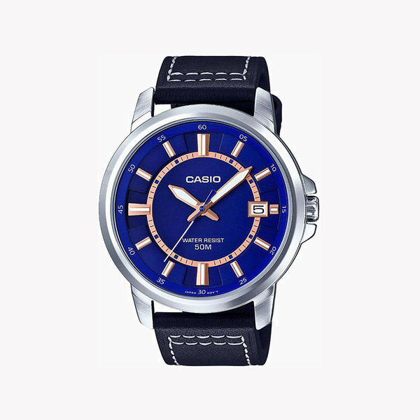 CASIO MTP-E130L-2A BOLD PERFORMANCE - MODERN TIMEPIECE FOR MEN WITH BLUE DIAL & LEATHER STRAP