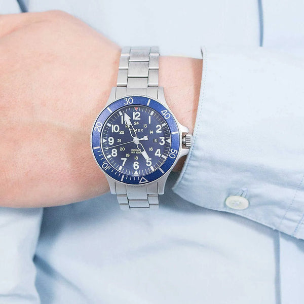 Timex Men's Silver Stainless Steel Watch, Blue Dial | Tw2r46000