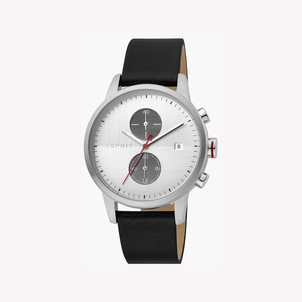 Esprit Men's Black Leather Watch, Silver Dial | Es1g034m0045 by i-watch