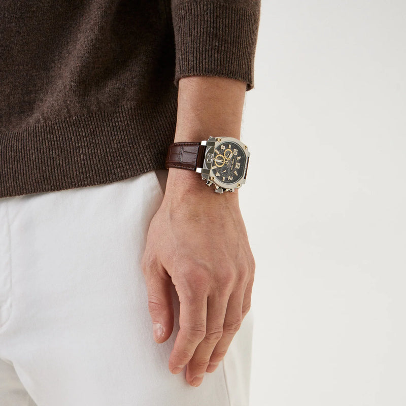 Police Men's Silver Stainless Steel, Brown Leather | Pewjf0021902 by i-watch