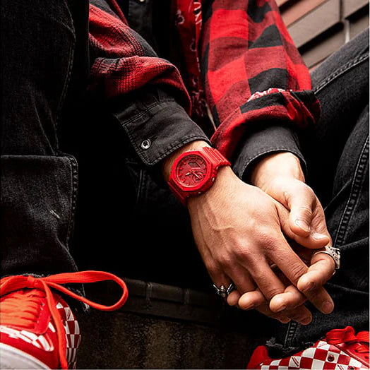 Casio Men's Red Resin Watch, Carbon Case | Ga-2100-4aer by i-watch