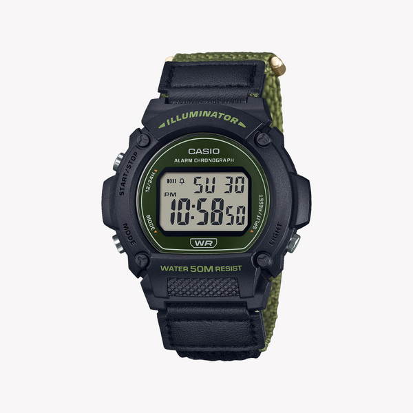 Casio Unisex Black & Green Resin Watch, Sporty Style | W-219hb-3avdf by i-watch