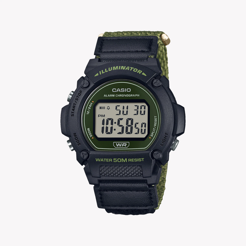 Casio Unisex Black & Green Resin Watch, Sporty Style | W-219hb-3avdf by i-watch