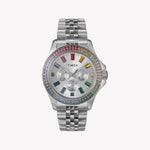 Montre multifonction Timex Kaia tout argenté avec accents de cristal arc-en-ciel et cadran argenté TW2W33000 pour femme