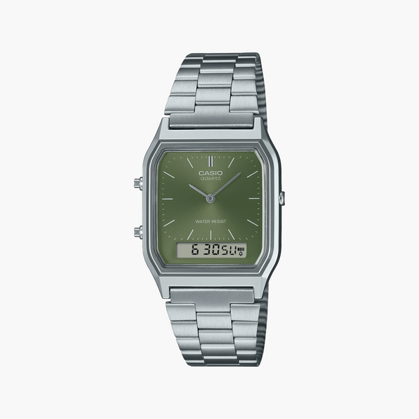 Casio Unisex Stainless Steel, Dark Green Sunray Dial | Aq-230a-3amqyes