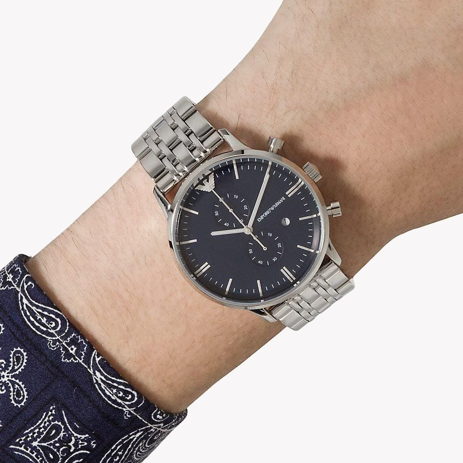 EMPORIO ARMANI AR1648 - SILVER ELEGANCE: STYLISH MEN'S WATCH WITH BLUE DIAL & DURABLE STAINLESS STEEL BAND-i-Watch-4